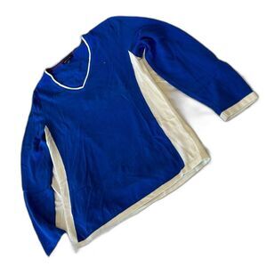 Tommy Hilfiger Women's Blue V-Neck Long Sleeve Cotton T-Shirt Top Size L/G